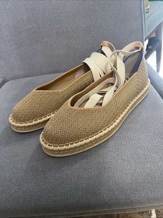 Rothy's Shoes - Rothy's Tan Woven Espadrille Flats with Cream Ankle Tie 9.5